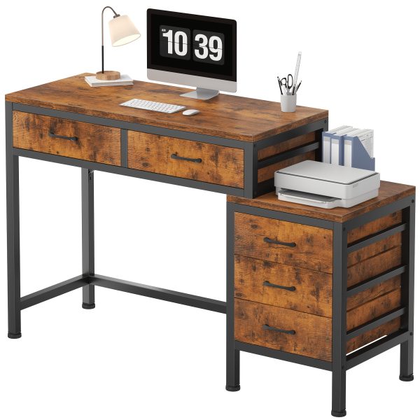 product-fancy-b809a6c5-e04b-4e40-9a5c-e29ea7bc664b 51in Retro Industrial Writing Desk with 5 Drawers & Printer Stand