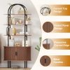 product-fancy-b838fb0e-fdda-45ab-afd5-7f9e8c45d715 71" Tall Fluted Bookshelf | 4-Tier Mid Century Modern Metal Curved Bookcase With Storage Cabinet, Sliding Door, Adjustable Footpad, Freestanding Arched Organizer For Living Room, Bedroom, Home Office | Wood Color, Matte End, Hardwood, Lshuizhu Brand