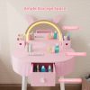 product-fancy-b8550ed2-6095-48be-a60b-93e9ce4ae217 JOYMOR Kids Vanity Set with LED Lights, Girls Vanity Set, with Touch Screen, 3 Colors Adjustment, Solid Wood Leg, Large Drawer, 2 Storage Boxes, Kids Vanity Table and Chair Set, Birthday/Festival Gift for Girls, Animal Style