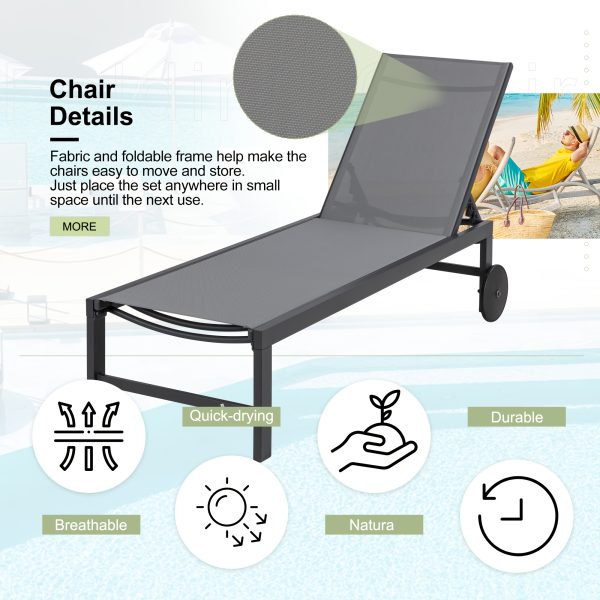 product-fancy-b85c4ad8-75ed-4ad4-bf9c-4ea08a4aa908 2pcs Aluminum Chaise Lounge Chairs with Wheels Outdoor Adjustable Recliner Five-Position and Full Flat All Weather for Patio, Beach, Yard, Pool