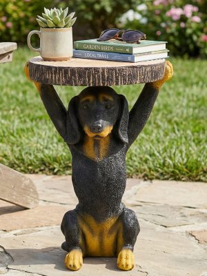 22.17"H Black Dog Side Table Pedestal End Table Stool, MGO Dog Statue Hand Painted Sculpture for Home, Office, Living Room & Outdoor Decor