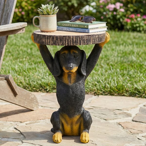 product-fancy-b8a897c5-88c8-4a77-ba90-45a9d6d07c8d 22.17"H Black Dog Side Table Pedestal End Table Stool, MGO Dog Statue Hand Painted Sculpture for Home, Office, Living Room & Outdoor Decor