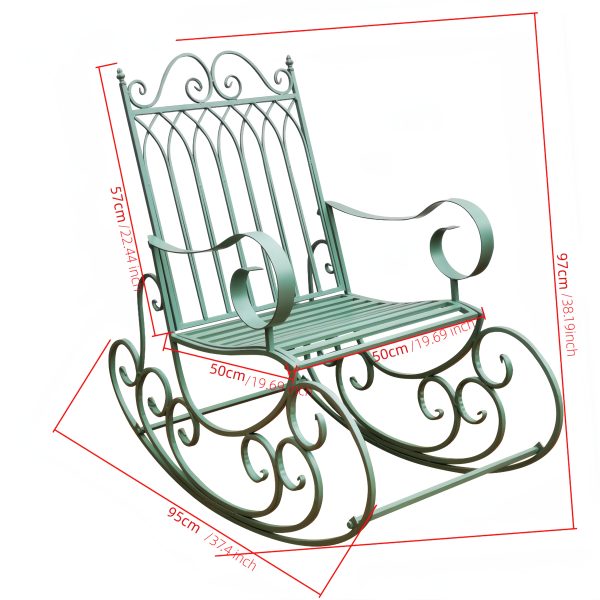 [Iron Rocking Chair] Outdoor Garden Single Wrought Iron Rocking Chair - Durable Iron Frame, Patio Rocking Chair, Comfortable Reading Chair, Cross-back Design, Suitable For Gardens, Lawns, Or Outdoor Use, Garden Seating, Outdoor Furniture