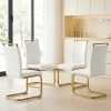 Modern Dining Chairs Set of 4, High Back White Kitchen Chairs, Faux Leather Side Chair with Gold Plated Metal Legs, Easy to Install Upholstered Dining Chairs, Ideal for Living Room, Easy to Install (Golden/Silver Leg) Local Warehouse