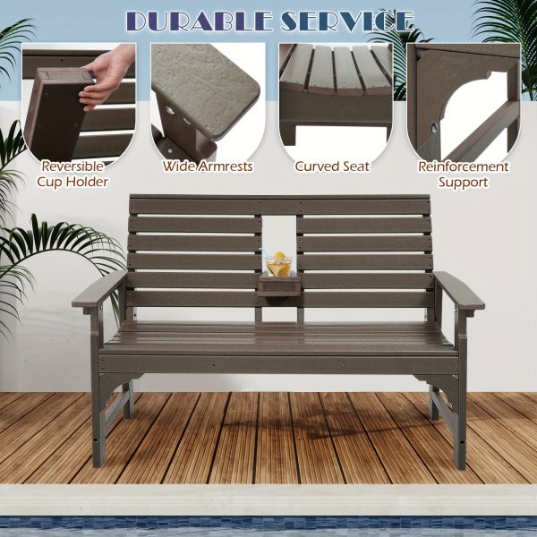 product-fancy-b8eb20d6-30c6-4306-9ee2-acec63d0b2cc HDPE All Weather Outdoor Patio Bench Furniture With Cup Holders, 2-3 Persons Garden Bench With 700 Lbs Weight Capacity, Patio Benches For Outdoors, Garden, Porch, Backyard And Park