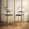 product-fancy-b8fdff9e-dbc1-486b-885e-9d2953e4479d Set Of 2 Modern Oriental Style Bar Stools, Velvet Upholstered Counter Height Chairs with Backrest & Footrest, Golden Metal Frame Kitchen Island Dining Stools, Multi-Color & Multi-Finish New Asian Aesthetic