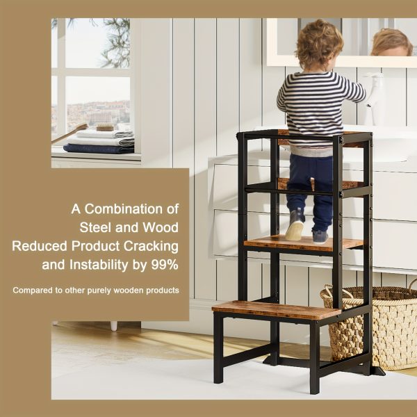 product-fancy-b913db4c-72f0-466c-8319-d341438313c2 Adjustable Toddler Step Stool with Safety Rail, Wooden & Steel Learning Tower for Kids, Height Adjustable Kitchen Stool for Toddlers