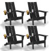 [Durable Outdoor Patio] Leasable 4pcs Folding Adirondack Chair Durable Oversized Ergonomic Plastic Outdoor Patio Furniture With Built-In Phone Holder And Cup Holder, Weather Resistant Fire Pit Chair For Patio Backyard, Deck