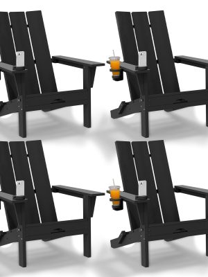 [Durable Outdoor Patio] Leasable 4pcs Folding Adirondack Chair Durable Oversized Ergonomic Plastic Outdoor Patio Furniture With Built-In Phone Holder And Cup Holder, Weather Resistant Fire Pit Chair For Patio Backyard, Deck