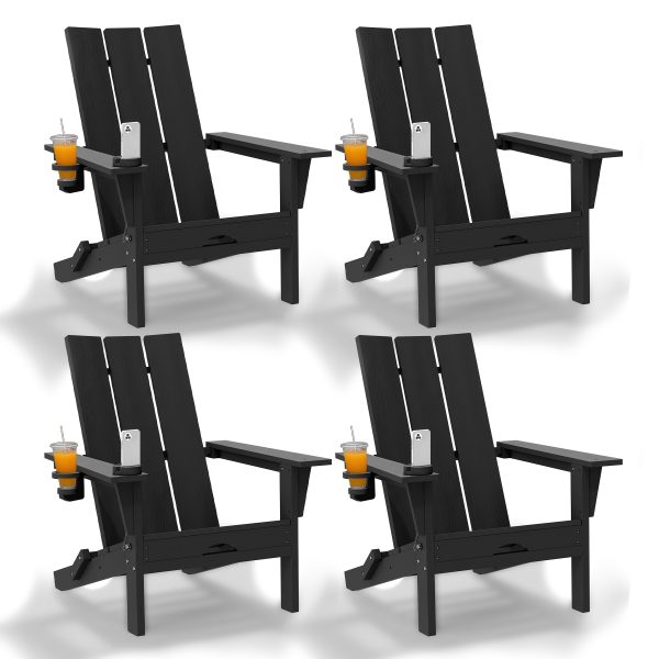 [Durable Outdoor Patio] Leasable 4pcs Folding Adirondack Chair Durable Oversized Ergonomic Plastic Outdoor Patio Furniture With Built-In Phone Holder And Cup Holder, Weather Resistant Fire Pit Chair For Patio Backyard, Deck