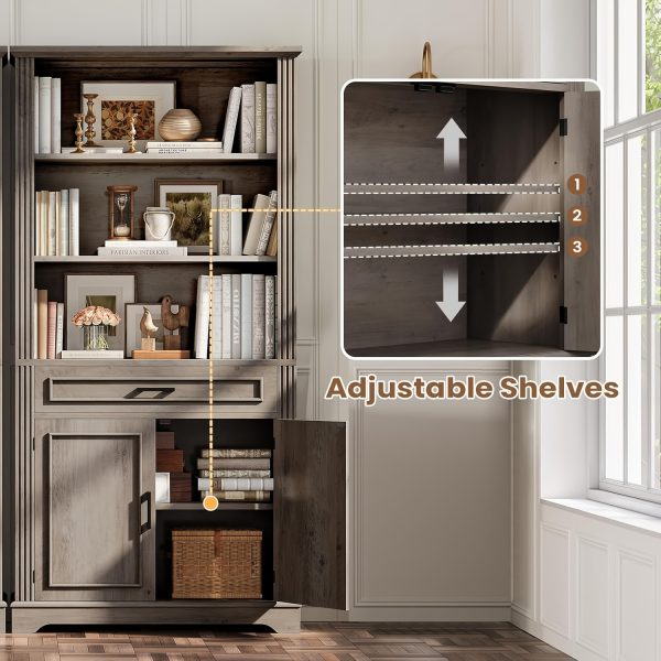 product-fancy-b91eea8f-714f-4231-acd5-1fcd92c3bab6 Farmhouse Bookcases with Doors And Drawer, 6 Shelf Display Storage Shelves 70 in Tall Bookshelf for Home Office