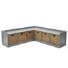 Modern L-Shaped Shoe Cabinet with 6 Rattan Drawers, Multi-Functional Wood Shoe Storage Cabinet with Storage Compartments, for Entryway And Living Room, Modern Design, Gray