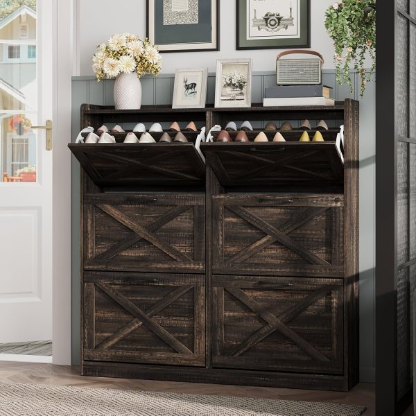 product-fancy-b94a69cf-501a-4d21-9611-477a541cc216 Washed Gray Shoe Storage Cabinet with 6 Flip Drawers | Narrow Freestanding Shoe Cabinet and Shoe Storage Organizer with Metal Handles for Entryway, Large Shoe Rack Organizer, Modern Farmhouse Style, Ideal for Shoe Racks, Made of Particle Board