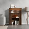product-fancy-b98977dd-5452-42f2-8460-1f257e6124be Contemporary Storage Unit Featuring Two Shelves And One Compartment, a Display Cabinet with a Glass Door, a Bookshelf with Sleek Handles, Suitable for The Living Room, Office, And Entryway, Stylishly Designed in Brown