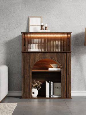 Contemporary Storage Unit Featuring Two Shelves And One Compartment, a Display Cabinet with a Glass Door, a Bookshelf with Sleek Handles, Suitable for The Living Room, Office, And Entryway, Stylishly Designed in Brown