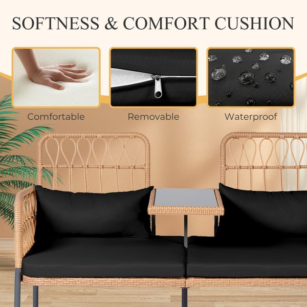 product-fancy-b9a2f306-ab3e-4edd-861a-9b6082f773ea Modern Outdoor Rattan Sofa with Table - Ideal Patio Set with Cushions And Glass Coffee Table for Your Balcony, Lawn, Garden, Or Backyard
