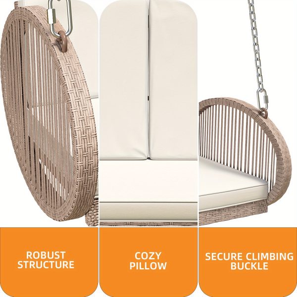 product-fancy-b9e580bd-ed0b-420d-8e74-2ed4ecd44aec Phabules Hanging Swing Chair with Oval Handrails and Waterproof Cushions, All- Weather Rattan Swing Chair 530lbs Capacity, for Outdoor