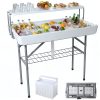 product-fancy-b9f05343-d997-4b88-bbed-95d29d2cfdd8 Double-Layer Cooler Table with Drain And Storage Rack, Portable Folding Ice Cooler Table with Matching Skirt for Picnic, Party, Outdoor Events, Camping, Wedding, 40.5 X 39.3 X 22.04 Inches