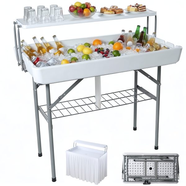 product-fancy-b9f05343-d997-4b88-bbed-95d29d2cfdd8 Double-Layer Cooler Table with Drain And Storage Rack, Portable Folding Ice Cooler Table with Matching Skirt for Picnic, Party, Outdoor Events, Camping, Wedding, 40.5 X 39.3 X 22.04 Inches