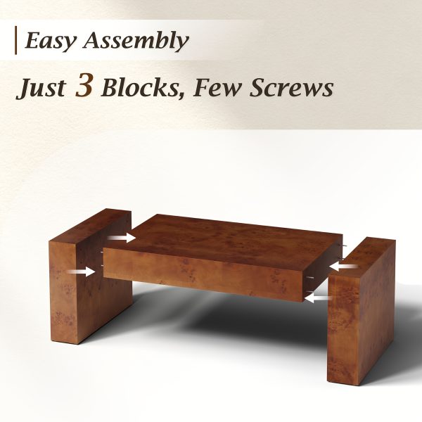 product-fancy-ba0088b4-9441-44d0-a3ff-b2201f536be0 Modern Burl Wood Finish Coffee Table Suitable for Living Spaces, Minimalist Rectangular Center Table with Brushed Block Legs & Density Board Top, Sturdy /Outdoor Furniture for, Balcony, Entryway - Assembly