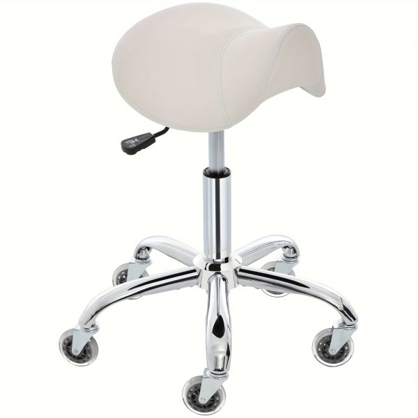 product-fancy-ba1468e7-8b27-4d11-ad43-dbcd20ef869d Swivel Adjustable PU Leather Chair - Ergonomic Saddle Stool with Wheels | for Drafting, Office, Clinic, Beauty & Tattoo - Metal Frame, Polished Finish, Memory Foam