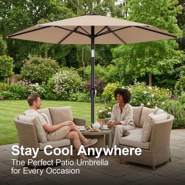 [Heavy Duty Patio Umbrella] 9ft Outdoor Umbrella, Heavy Duty Patio Umbrella with Crank, 6 Sturdy Ribs, UV Block for Market, Pool, Backyard, Garden (Base Sold Separately)