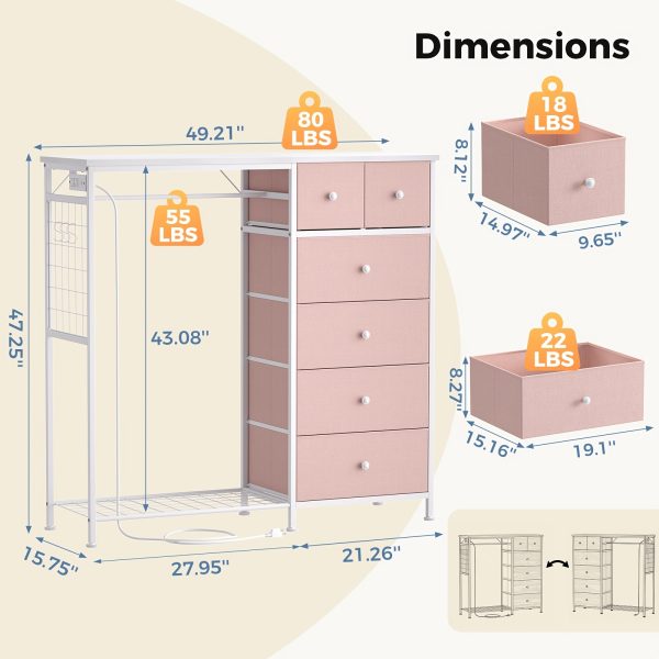 product-fancy-ba2ce3d5-ed3b-45ff-947e-549bb5a4f97e Dresser with LED Lights And Charging Station for Bedroom - 6-Drawer Fabric Storage Dresser with Hanging Rack, Sturdy Wooden Top, Stable Anti-Tip Design, Perfect for Modern Homes & Apartments
