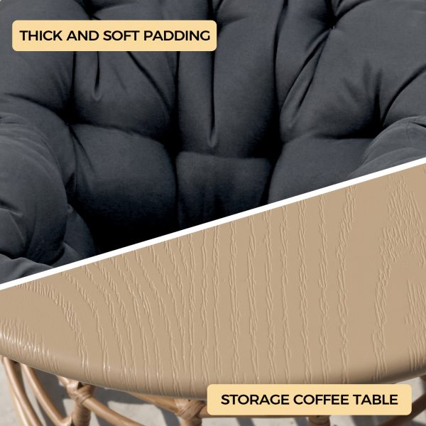 3pcs Outdoor Patio Furniture Set with 360° Swivel Chairs & Coffee Table - Wicker Conversation Set Suitable for Porch, Backyard,, Deck - Cushioned Seating, Wicker Chairs and Table for Poolside, Balcony, or Terrace