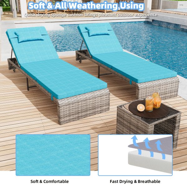 product-fancy-ba3cf76a-7a0f-440b-8efa-12bed26b7cfd Lounge Chair Set, 3pcs Outdoor Modern Patio Furniture Lounge Chairs Set of 2 with Adjustable Backrest And Side Table, Durable PE Wicker, Weather Resistant Cushions, Blue