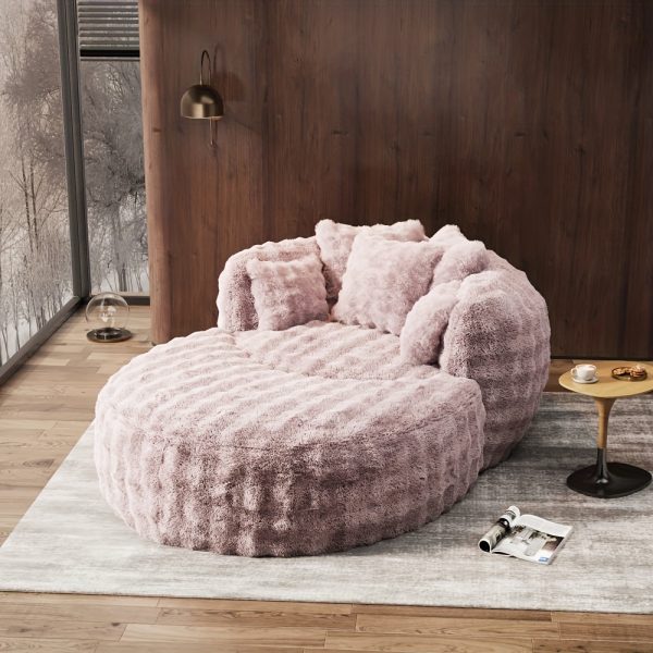 product-fancy-ba42a05e-fb53-4260-9281-1b94d7641e73 Oversized Chaise Lounge Chair Indoor with Ottoman 55" W X 75" L Round Reading Chair Plush Faux Fur Corduroy Cloud Circle Boneless Chair with 5 Pillows for Living Room