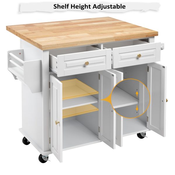 product-fancy-ba582055-3eef-42a9-a731-385180203a82 Rolling Kitchen Island with Drop Leaf, Thicken Rubberwood Top, Spice Rack, Towel Rack, Drawer, 43.3" Portable Mobile Kitchen Island Carts Table, Storage Cabinet, Both Wheels And Feet