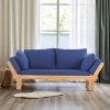 Outdoor Seating Arrangement Featuring a Wooden Sofa Bed with Adjustable Settings, Complete with Plush Cushions, Ideal for Two Individuals, Perfect for Small Spaces Like Balconies, Backyards, Or by The Pool