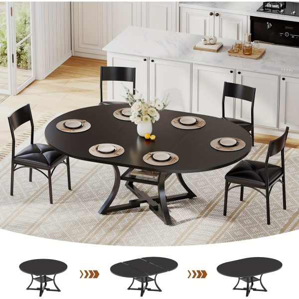 product-fancy-ba68af8b-f4fc-4a1c-82a8-86ab919aa639 5pcs Kitchen Table Set with Round Extendable Dining Table for 4-6 Individuals, Ideal for Compact Dining Areas