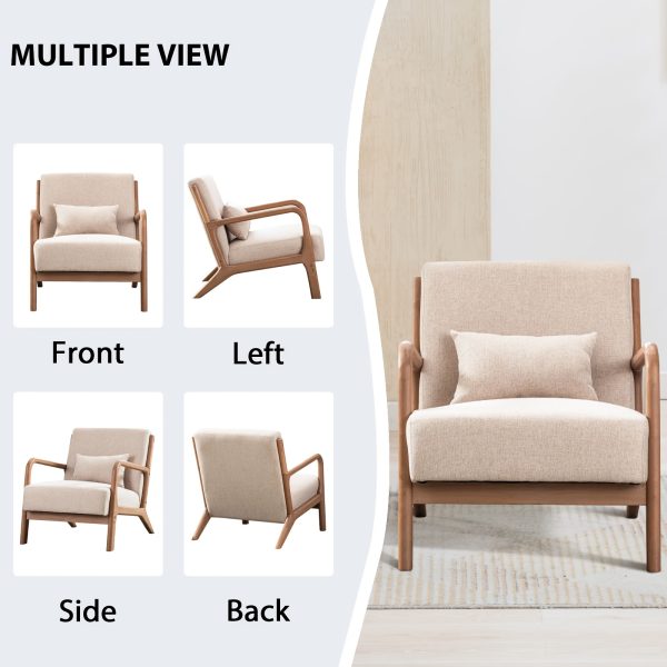 product-fancy-ba849c9c-1af7-4ed1-9f4f-4e270ab2aad2 Mid-Century Modern Upholstered Accent Chair with Solid Wood Frame & Extra Pillow, Linen Lounge Reading Armchair for Game & Recreation Room Furniture