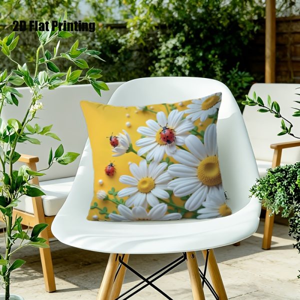 product-fancy-ba8fc431-f5df-4a22-b86e-c55a63a62c2d 2D Flat,Terrace Cushion Cover,1pc 18X18 Inches Quare Pillow Cover, Ladybugs Rest on Daisies.,Decoration, Gifts,Valentine Festival Gifts,Outdoor Indoor,Garden Decoration, 2D Flat