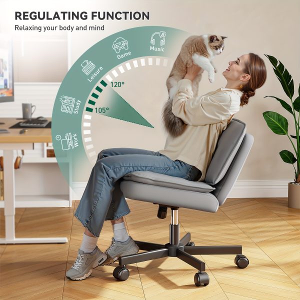 product-fancy-baf3bc40-d72a-48a1-a18b-f6fb6db9d035 27" W Criss Cross Chair With Wheels, Cross Legged Office Chair, Comfy Vanity Chairs With Wheels And Back, Swivel Armless Office Chairs, 2-Layer Cushion, Height Adjustable, Home Office
