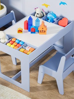 Set of Table And Chairs for Children, Featuring a 3-In-1 Wooden Activity Desk with a Blackboard, Storage Area, And a Removable Tabletop for Drawing, Reading, Playing, And Crafting, Suitable for Nurseries And Playrooms