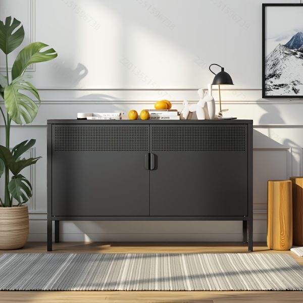 product-fancy-bbb09b0d-f205-445b-8c61-1d389a01e179 Two-Door Metal Storage Cabinet Featuring Adjustable Shelves - A Versatile 2-Tier Accent Cabinet Suitable for Home Office, Kitchen, Or Garage | Industrial Farmhouse Style Steel Cabinets