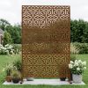 product-fancy-bbb375b3-0bd1-45ce-b6e5-269af7370047 Walnut Brown Metal Privacy Screen 76"X48" Freestanding, Premium Indoor Outdoor Decorative Fence Panel Divider for Deck Balcony Patio Backyard Lawn Garden Pool Yard Porch Front Yard Bedroom Living Room Office Studio Entryway Hallway Decorative Fence