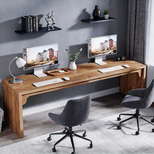 product-fancy-bbeaf1ed-4b1e-4d47-ba76-6addfb098cdb Wooden Extra Long Desk Double Desk Workstation, 78.7 Inches Long Computer Desk, 2 Person Desk for Home Office, Large Writing Desk for 2 People, Ladder Racks, Storage And Organization