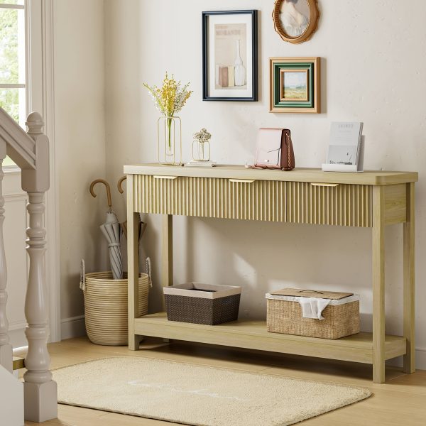 product-fancy-bbec06df-4145-45eb-bd61-0cc469c97665 51 IN Fluted Console Table with 3 Drawers, Modern Entryway Table with Metal Handles, Sturdy Solid Wood Design, Hallway Table with Storage, for Living Room And Hallway