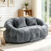 Oval Padded 2-Seat Beanbag Chairs, Upholstered Bean Bag Couch with 2 Pillows And Wrap-Around Backrest, Gaming Loveseat Sofa, Chenille Fabric Lazy Floor Beanbag Chair