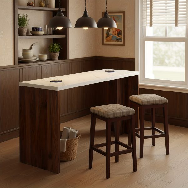 product-fancy-bc22fe64-203b-48d1-8737-0597d6b60130 55.12-Inch Home Bar Table with Spacious Top, Modern Freestanding Mini Bar Unit for Living Room, Kitchen, Basement & Balcony, Brown & Black