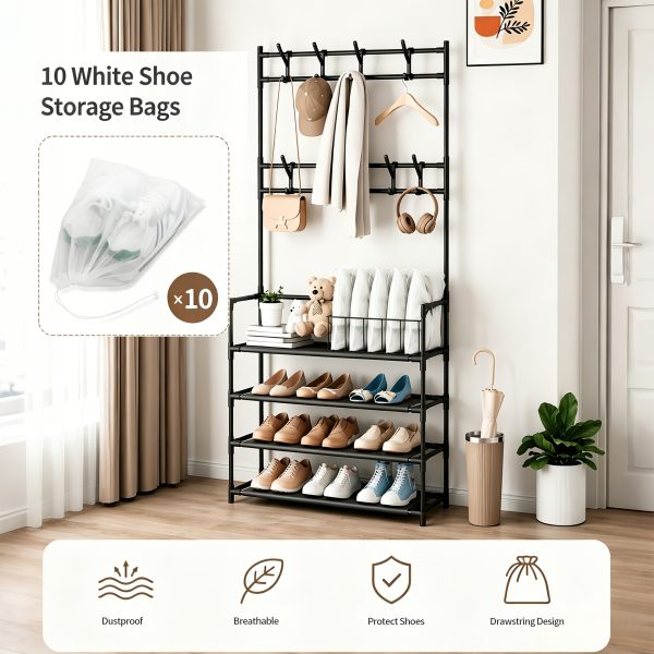 product-fancy-bc40a7c3-1aab-4dcd-a9cb-b7ab44bd19ba 5-Tier & 3-Tier Multifunctional Storage Rack, Entryway Organizer for Shoes & Hats, Ideal for Home, Living Room, Dorm, with 10 White Shoe Storage Bags Included