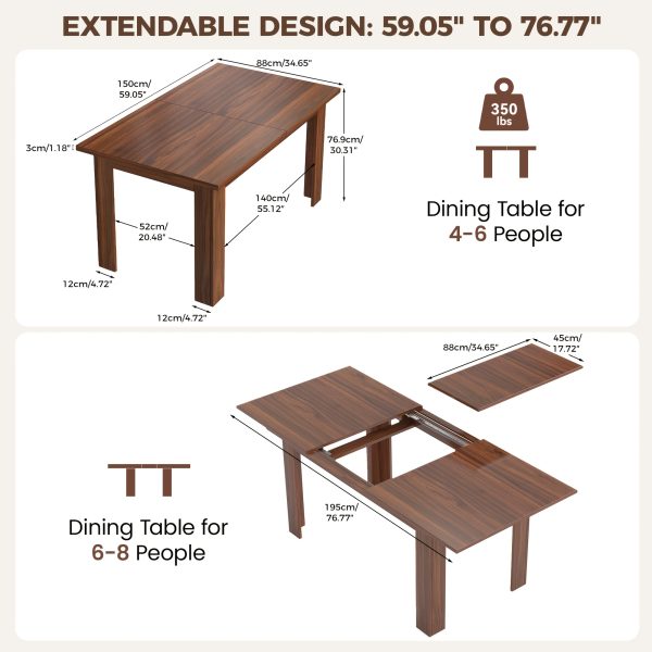 product-fancy-bc977982-164b-45a3-a3be-0ac05fd85c0c 59"-77" Extendable Dining Table, Modern Kitchen Rectangular Table for 6-8, Farmhouse Table with Easy Pull-Out Extension for Family Meals, Space-Saving, Suitable for Kitchen, Living Room, Home