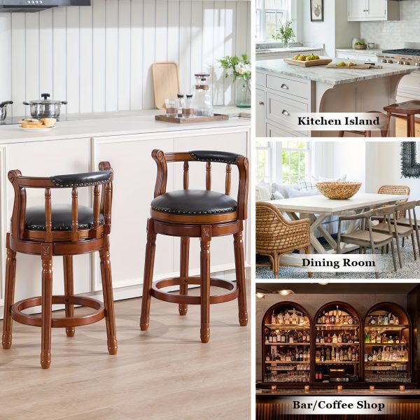 product-fancy-bca1235c-ba1a-4850-977a-b21cbf828112 360° Swivel Modern Bar Stool with Premium Leather Seat and Dark Wood Finish - Hand-Nailed Trim, Durable Rubberwood Construction, Suitable for Kitchen Island, Home Bar, or Dining Area