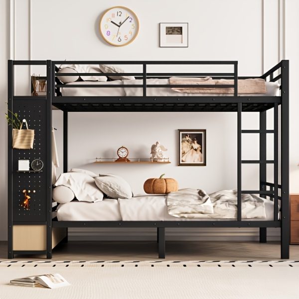 product-fancy-bcaba15f-4d4f-4e47-a429-b403d31837f8 BELLEMAVE Full Over Full Size Metal Bunk Bed with Storage Shelves, Drawers And Pegboard, Heavy-Duty Loft Bed with Noise-Reduced Design, No Box Spring Required, Black