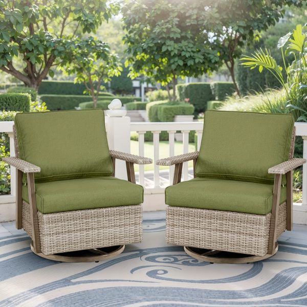 product-fancy-bcba9164-699d-4c81-a4ed-73c91b619996 2pcs Oversized Outdoor 360°Swivel Rocker Patio Chairs Set, 2pcs Oversized Rocking Chair, Outdoor Swivel Rocking Glider Chairs Set Of 2, PE Wicker Rattan Outdoor Patio Swivel Rocking Furniture Set for Garden Porch