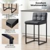 product-fancy-bcf9689d-6ee2-4226-b9f9-2936ff2861e1 DMKAI Set Of 2 Modern Counter Height Bar Stools - Black Faux Leather Upholstered, Diamond-Tufted Seat, Sturdy Black Metal Cantilever Base with Footrest | Minimalist Bar Stools for Kitchen Island