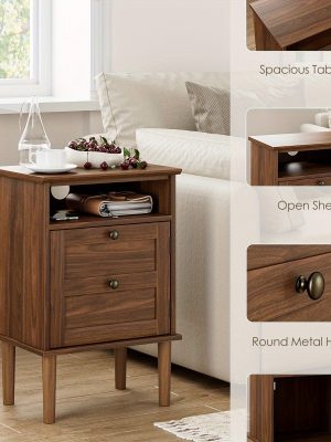 Bedside Table, Bohemian-style Bedside Cabinet with One Drawer, Contemporary Side Table Featuring Open Shelving, Wooden Tabletop Bedside Unit, Suitable for Bedrooms And Living Rooms., Bed Room Table